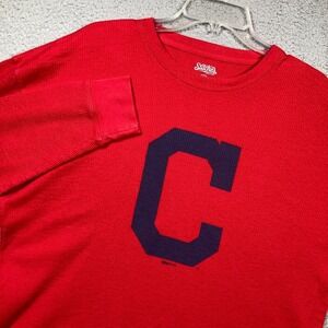 Cleveland Guardians Waffle Knit Thermal Top Mens Large Red Long Sleeve 2016